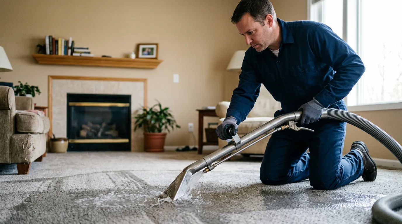 Water damage restoration technician working near Broad Brook, CT